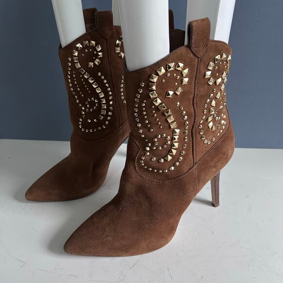 Michael Michael Kors boots size 7 leather studded brown western rodeo bootie - Picture 1 of 12